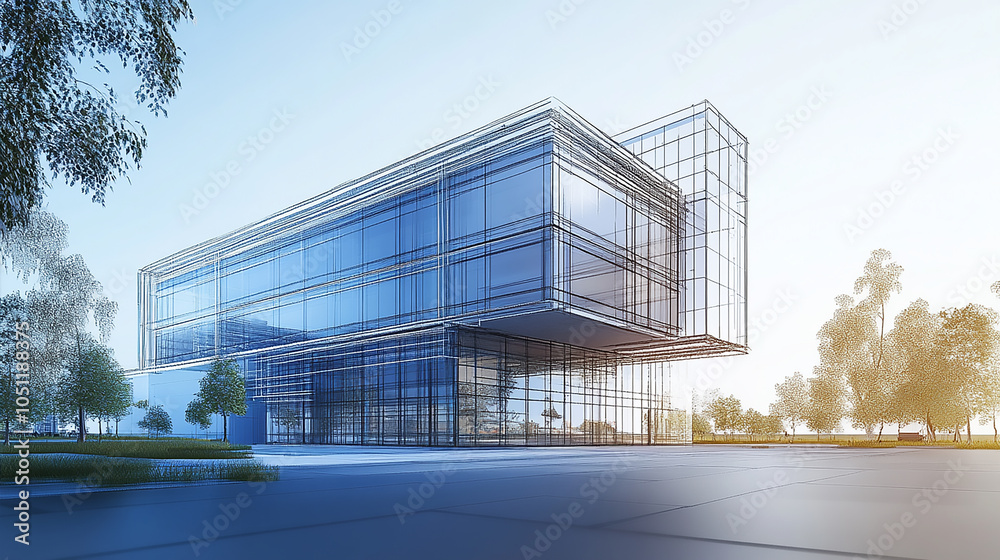 Glass buildings and empty ground in the city at dawn Create a blueprint for a modern office building emphasizing energy efficiency
Glass buildings and empty ground in the city at dawn Create a blueprint for a modern office building emphasizing energy efficiency