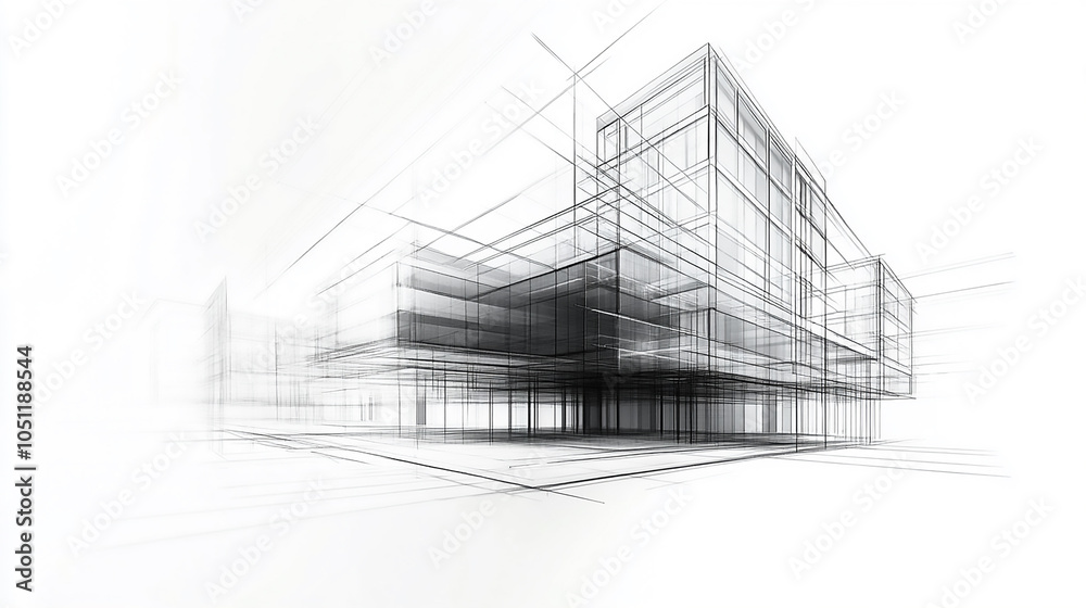 Fototapeta premium Home architecture interior project building or renovation refurbishment and restoration contractor service, mixed realistic and structural drawing Industrial building wireframe renderin