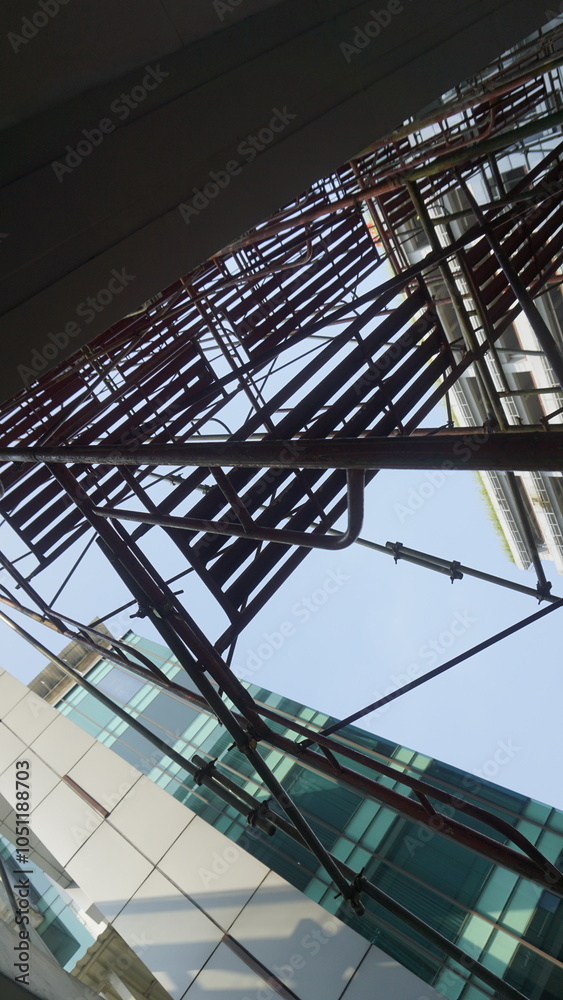 Fototapeta premium Scaffolding pole arrangement in a renovation project in an office building 