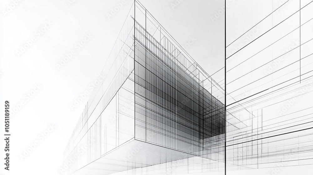 Fototapeta premium Home architecture interior project building or renovation refurbishment and restoration contractor service, mixed realistic and structural drawing Industrial building wireframe renderin