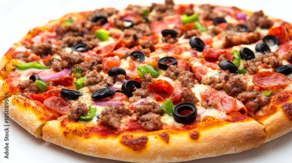 Rustic Pizza Close-Up on White Background Rustic Pizza Close-Up on White Background