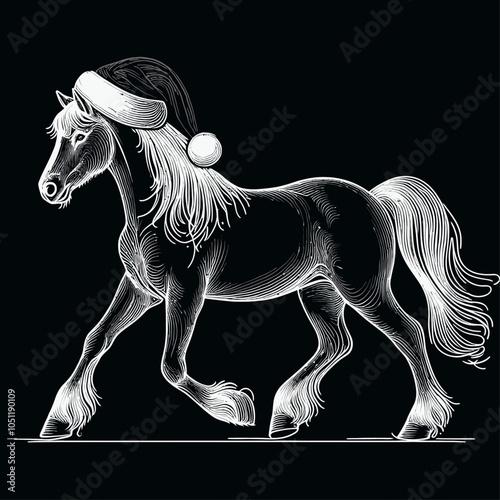 Playful Horse with Santa Hat A Festive Representation of Joy and Elegance in Nature