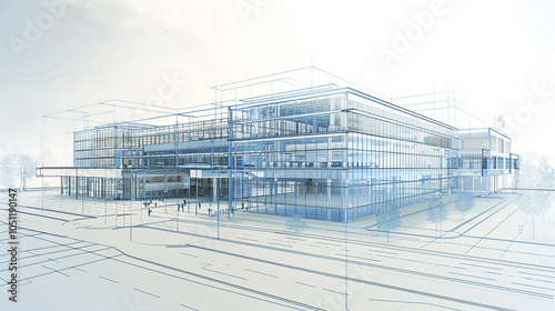 Architectural image of white modern building  architecture, drawing, sketch, design, illustration, house, building, modern, 
