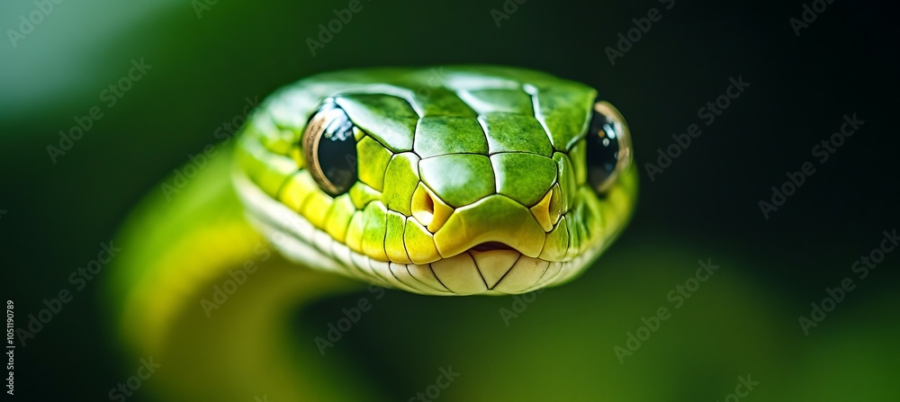 Fototapeta premium Green venom snake. Wildlife animal. Generative AI technology. 