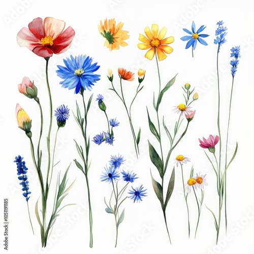 A vibrant collection of wildflowers in full bloom nature's palette of colors and shapes