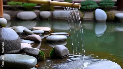 water flowing from into a pond stone