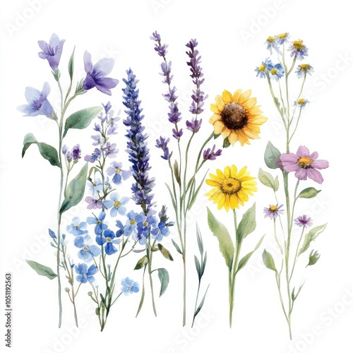 A vibrant collection of wildflowers a watercolor illustration showcasing nature's beauty and diversity