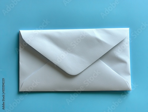 White envelope on blue background. A simple image of a blank envelope for use in mail, message, and communication designs.