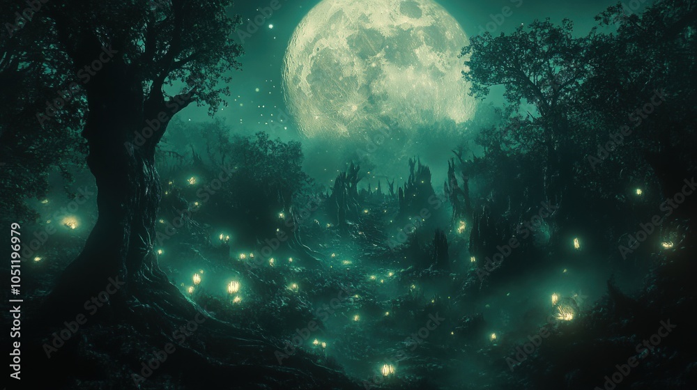 Obraz premium Enchanted Forest Under a Full Moon