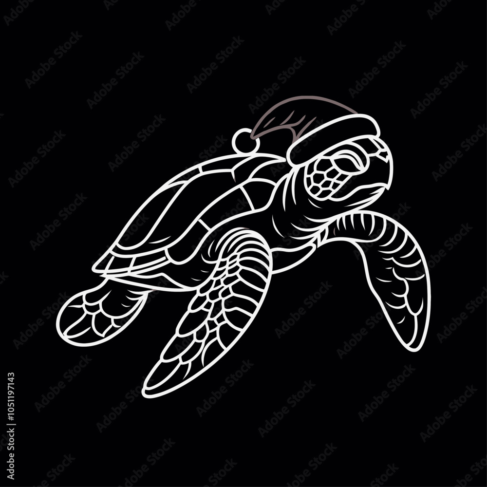 Fototapeta premium Festive Sea Turtle in Santa Hat A Unique Underwater Holiday Celebration