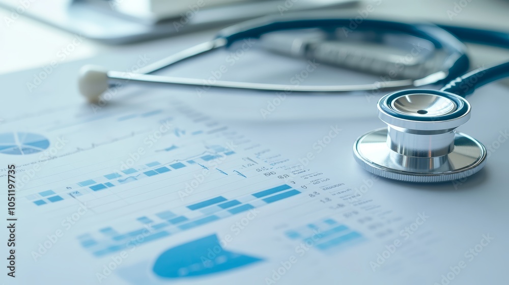 Stethoscope on Medical Charts and Graphs Stethoscope on Medical Charts and Graphs