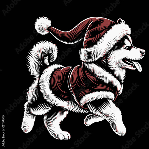 Festive Siberian Husky Dog in Christmas Attire Spreading Holiday Cheer