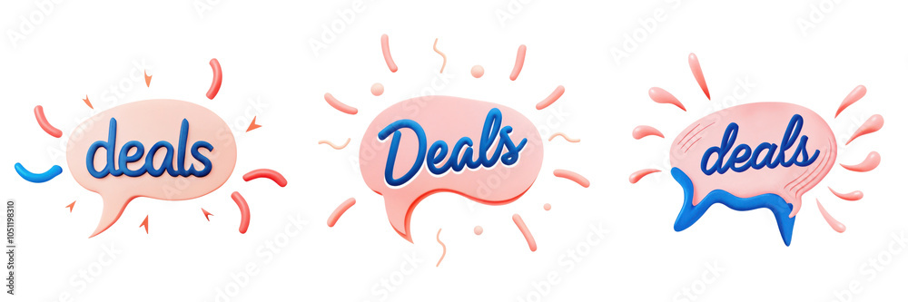 Obraz premium Colorful speech bubbles with word deals, perfect for promotions