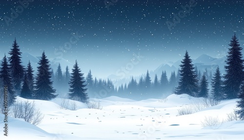 Snowy forest scene with falling snow. Perfect for winter, nature, or holiday themes.