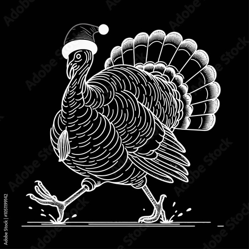 Festive Turkey in a Santa Hat Celebrating the Joys of Thanksgiving and Winter Holidays