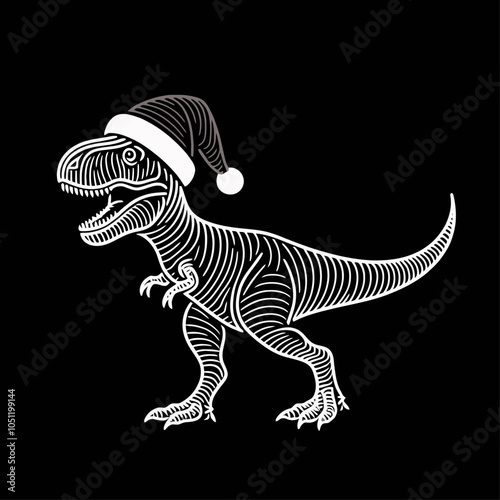 Festive Trex A Playful Dinosaur Embracing the Holiday Spirit with a Santa Hat
