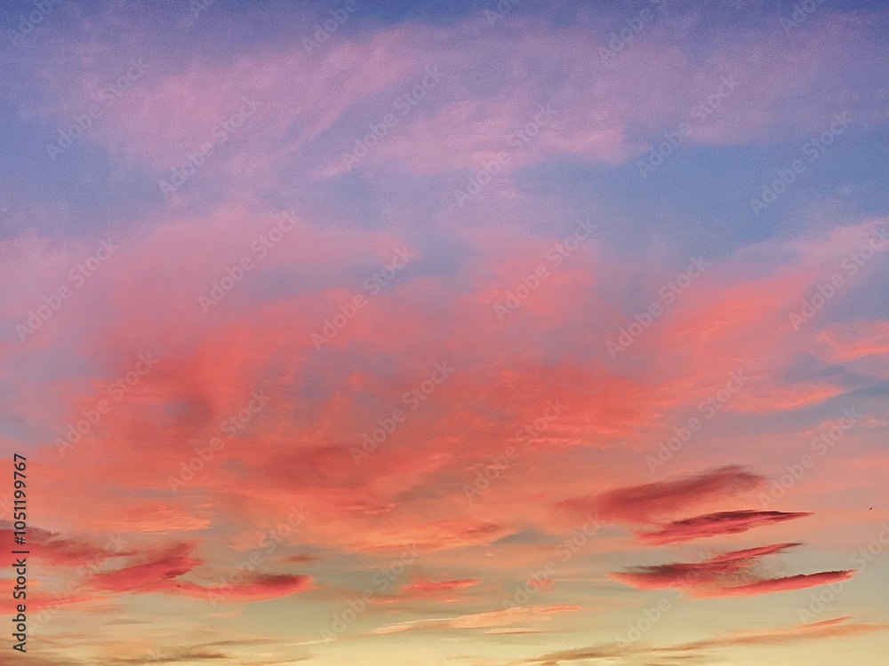 Fototapeta premium Golden and pink sky with clouds at sunset 