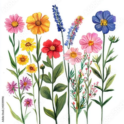A vibrant collection of wildflowers celebrating nature's colorful beauty in floral illustration