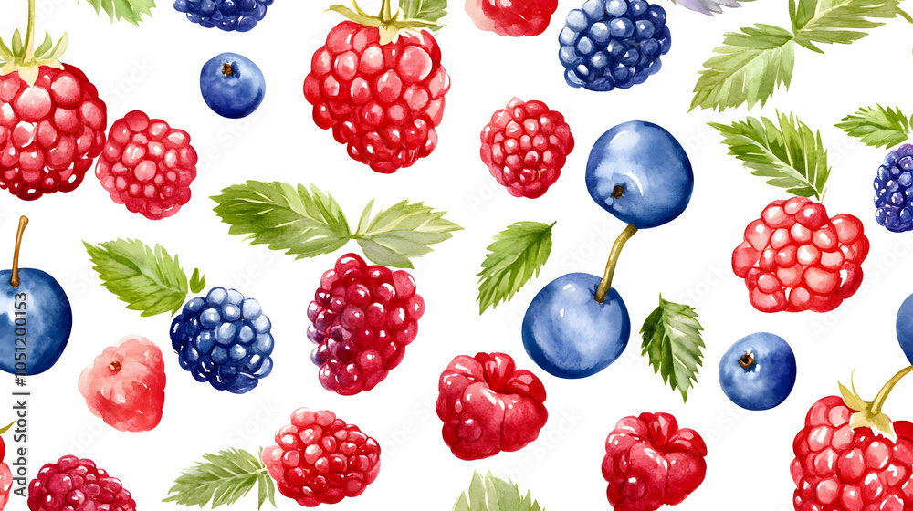 Berry pattern with fresh fruits on a vibrant background Berry pattern with fresh fruits on a vibrant background