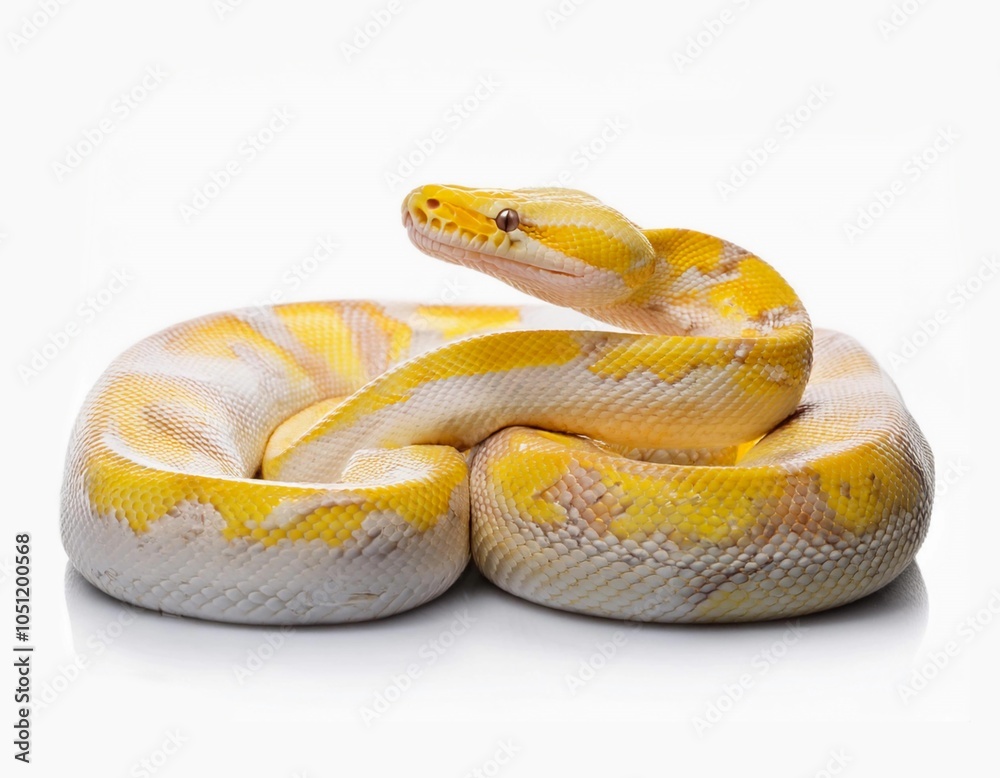 Obraz premium Burmese Python aka Python bivittatus snake in albino color. Isolated on white background.