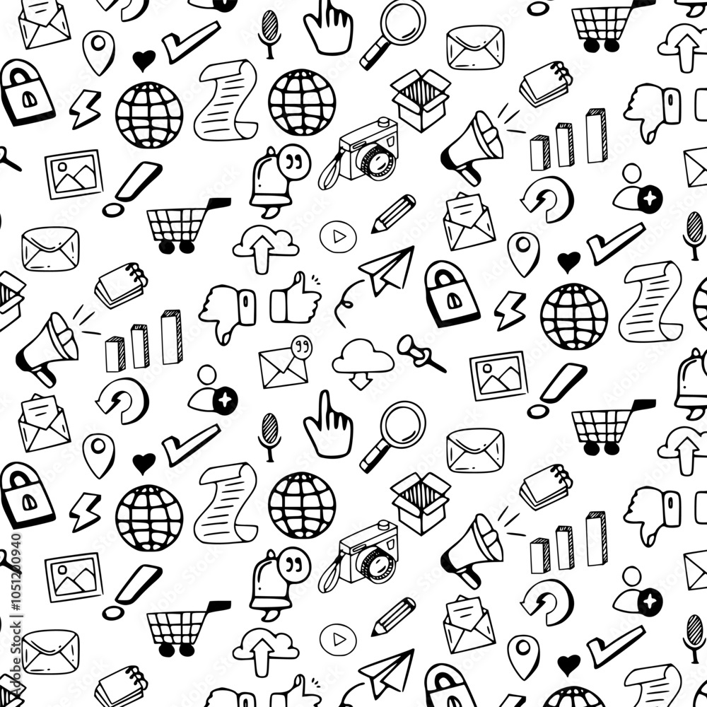 social media hand drawn doodle seamless pattern background social media hand drawn doodle seamless pattern background