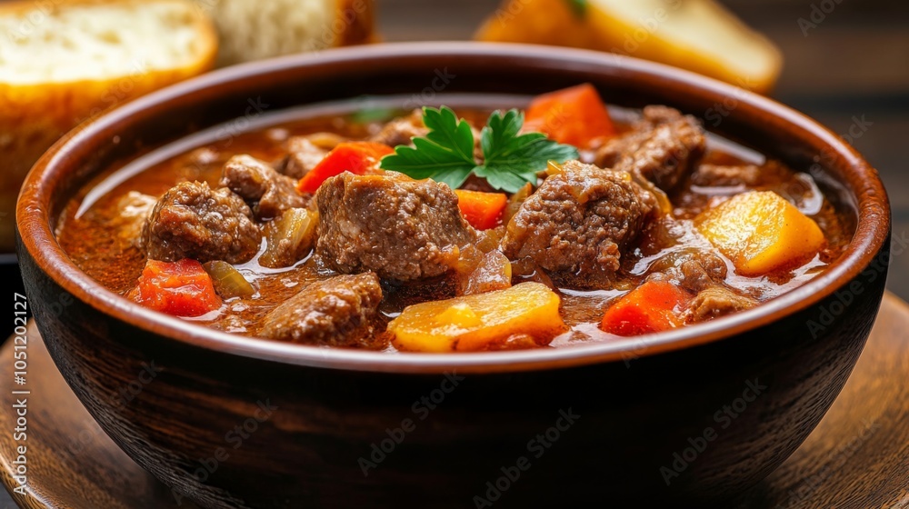 Delicious Goulash with Paprika and Rustic Bread Delicious Goulash with Paprika and Rustic Bread