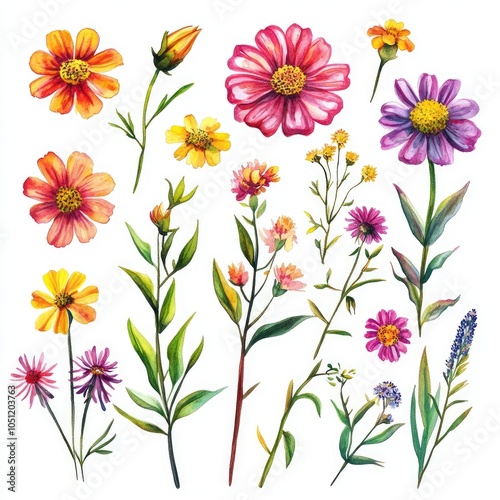 A vibrant collection of hand-painted flowers showcasing nature's beauty and diversity in floral art