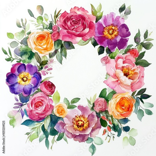 Vibrant floral wreath a captivating display of nature's beauty in watercolor art