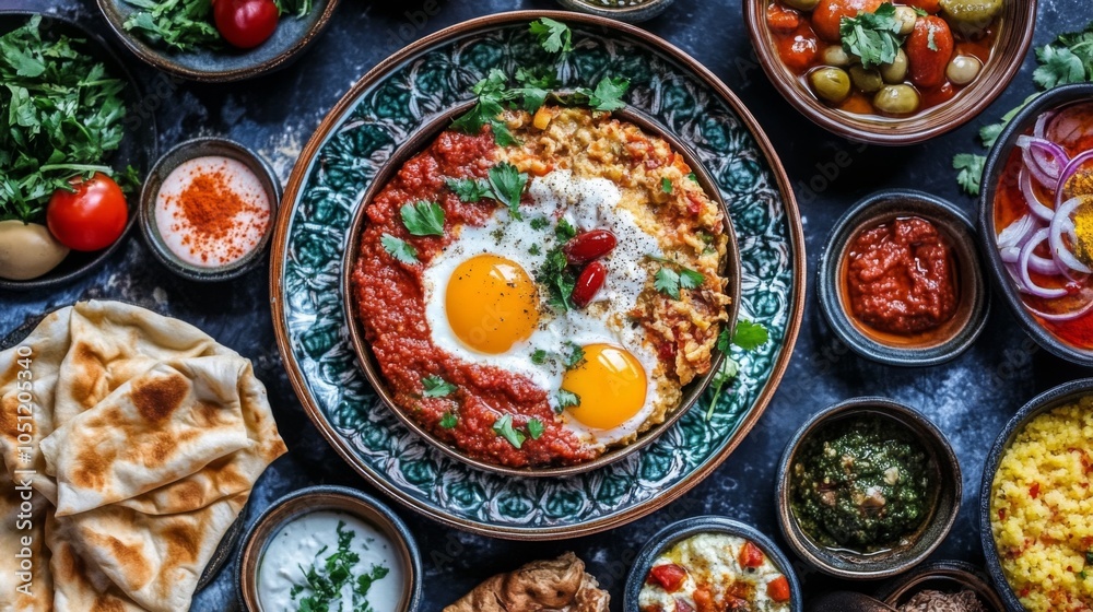 Fresh Eastern Breakfast Foods with Vibrant Ingredients Fresh Eastern Breakfast Foods with Vibrant Ingredients