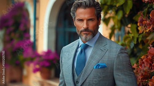 Wallpaper Mural man in grey suit with plaid texture and blue accessories completes polished professional look.stock photo Torontodigital.ca