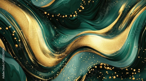 Elegant abstract pattern in gold and emerald, inspired by fractals, symbolizing luxury and refined design