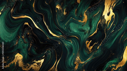 Elegant abstract pattern in gold and emerald, inspired by fractals, symbolizing luxury and refined design