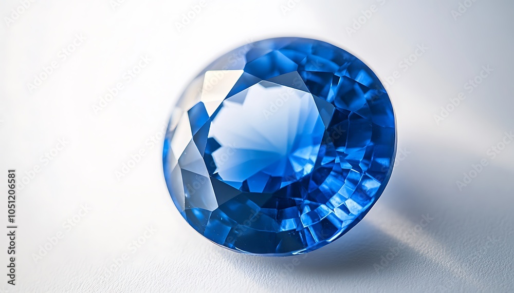 A brilliant blue gemstone displayed on a light background, showcasing its facets and clarity. A brilliant blue gemstone displayed on a light background, showcasing its facets and clarity.