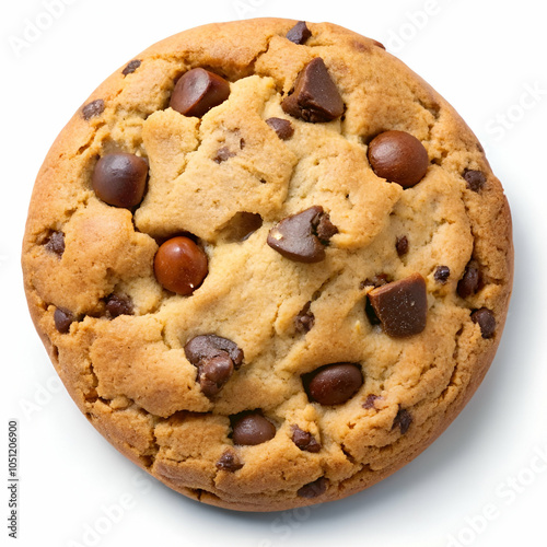 A delicious arrangement of golden-brown chocolate chip cookies, isolated on a white transparent background, perfect for bakery menus and dessert-themed visuals