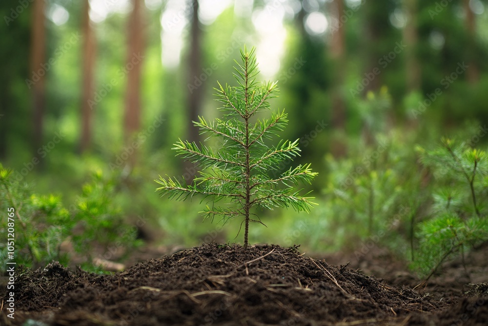 A New Pine Tree Sprouting in the Forest A New Pine Tree Sprouting in the Forest
