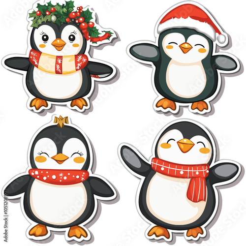 Cute Penguins Holiday Attire Die Cut Vinyl Sticker Design