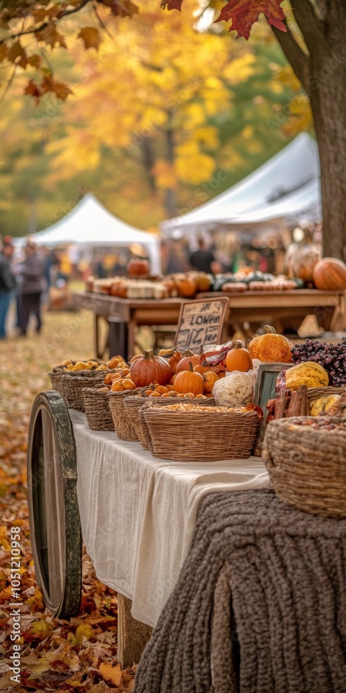 Fototapeta premium Vibrant Autumn Harvest Festival Celebrating Thanksgiving and Halloween in Rustic Outdoor Market
