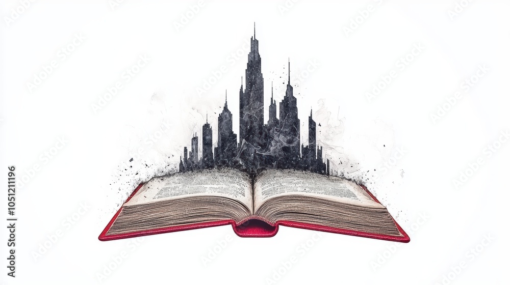 Obraz premium Futuristic Book with Digital Code and Cityscape