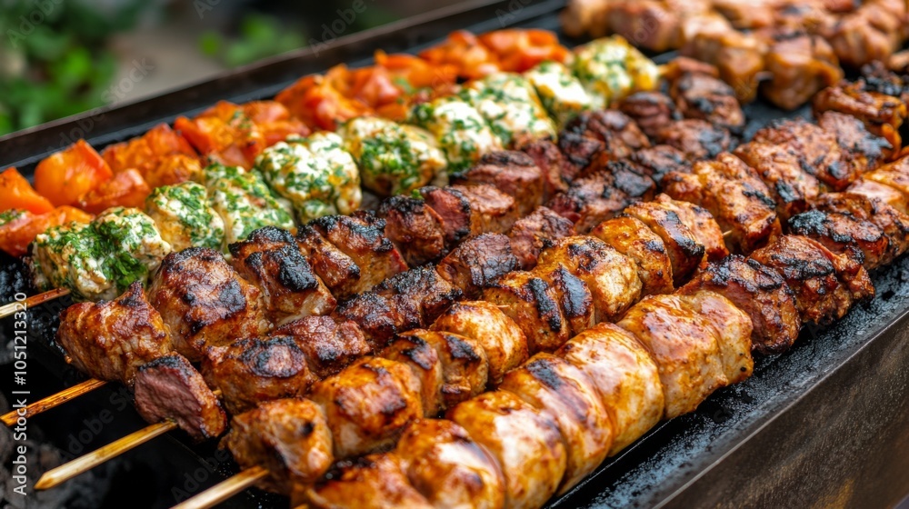 Grilled Meats on Barbecue with Vibrant Colors