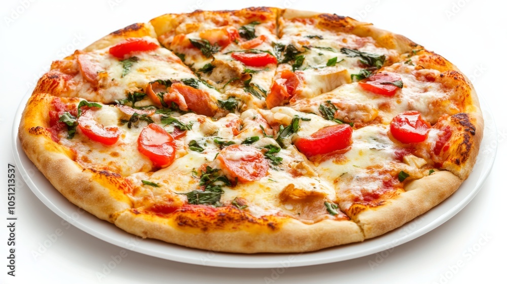 Elegant Pizza with Vibrant Colors on White Background Elegant Pizza with Vibrant Colors on White Background