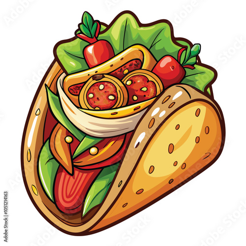 Delicious Burrito on White Background Vector Illustration with Fresh Ingredients and Vibrant Colors