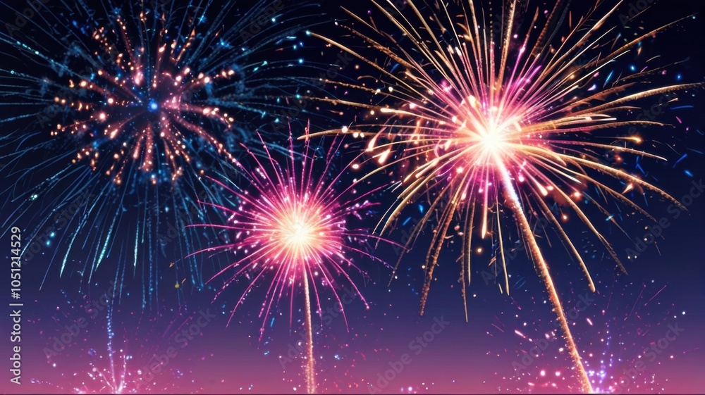 a vibrant and dramatic cinematic photograph of fireworks exploding in the night sky