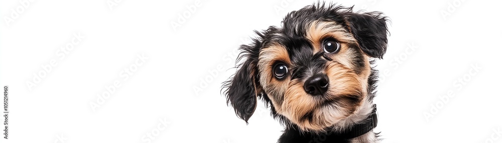 A cute puppy with big brown eyes looking up. A cute puppy with big brown eyes looking up.