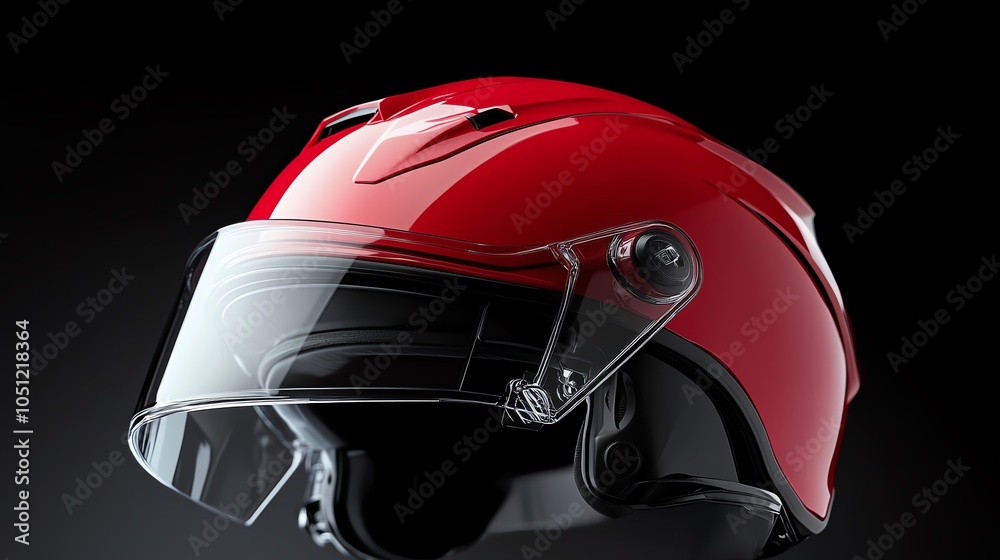 Fototapeta premium Red motorcycle helmet, black background.