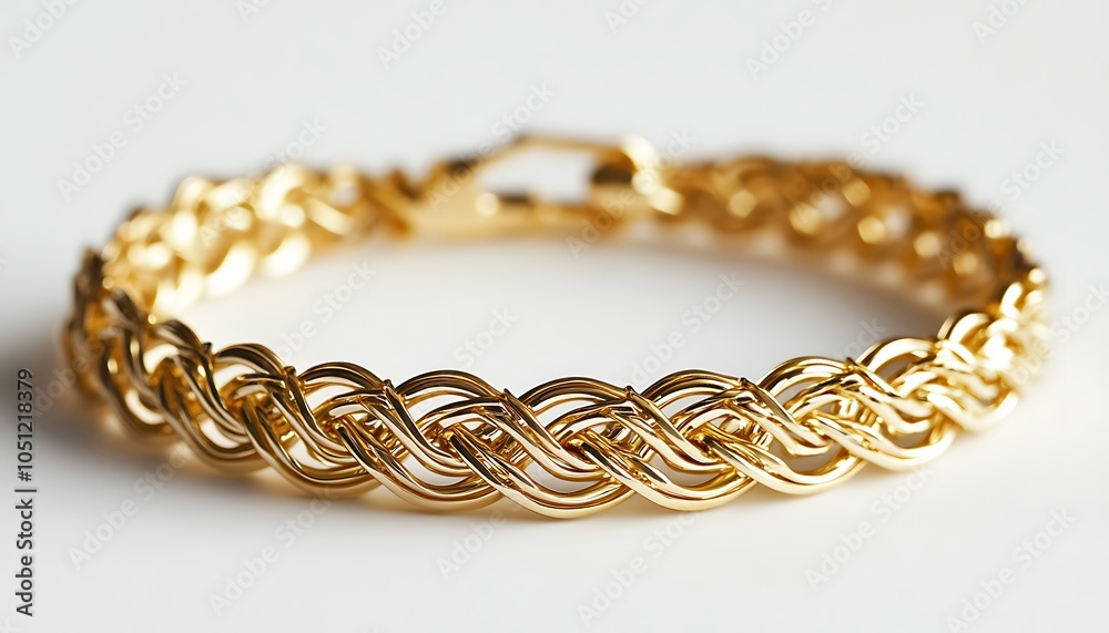 Obraz premium A close-up of a gold bracelet featuring an intricate woven design.