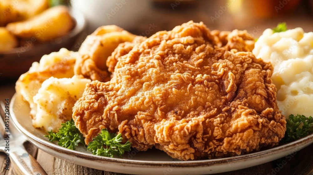 Golden Crispy Fried Chicken Steak with Gravy and Mashed Potatoes - Perfect for Thanksgiving and Christmas Celebrations Golden Crispy Fried Chicken Steak with Gravy and Mashed Potatoes - Perfect for Thanksgiving and Christmas Celebrations