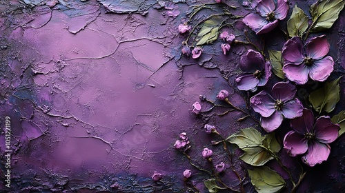 purple background with lace-like floral patterns on one side, adding an elegant touch.stock photo