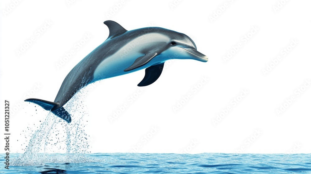 Fototapeta premium Dolphin Jumping Out of Water with Splash Isolated on White Background