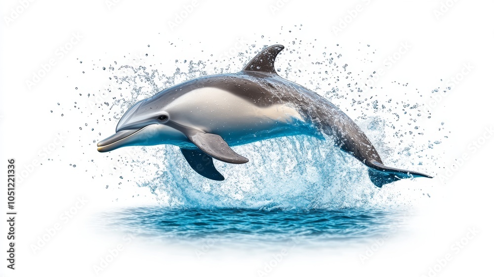 Fototapeta premium Dolphin Leaping Out of Water with Splash and Spray Marine Life Photography
