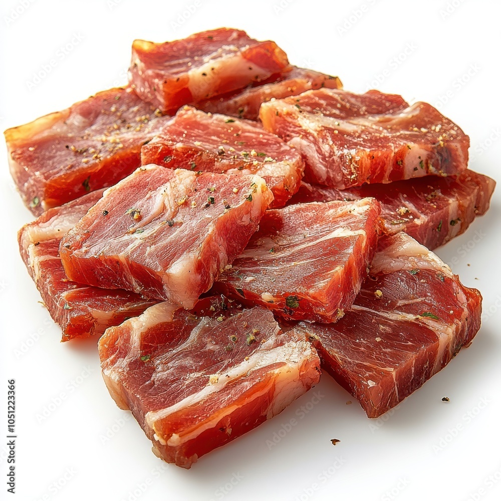 A pile of meat with a lot of seasoning on it. Generative AI